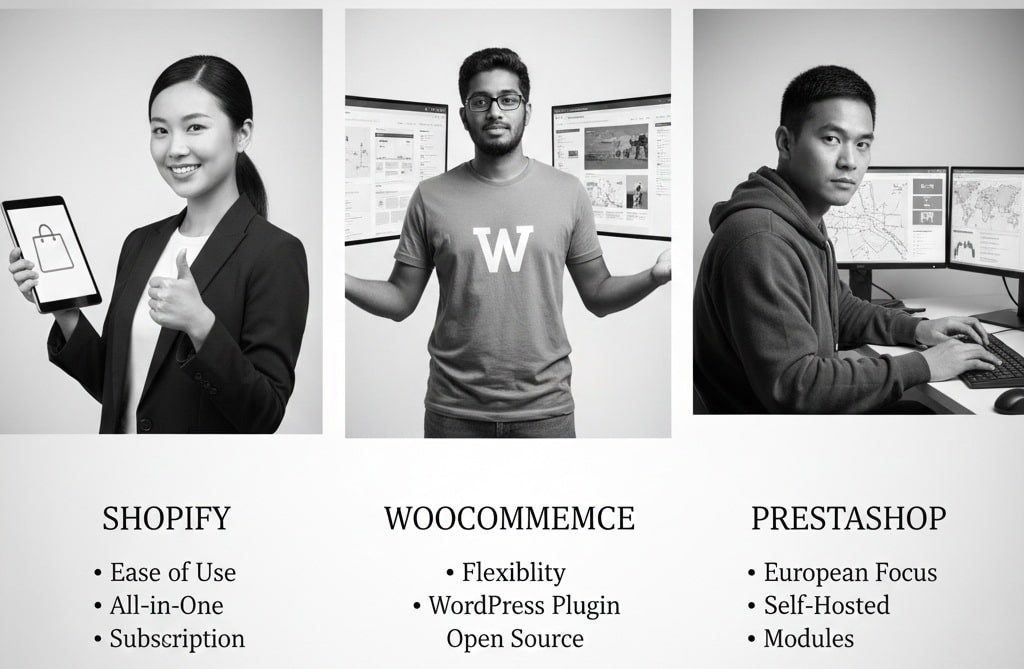 e-commerce : Shopify vs WooCommerce vs PrestaShop